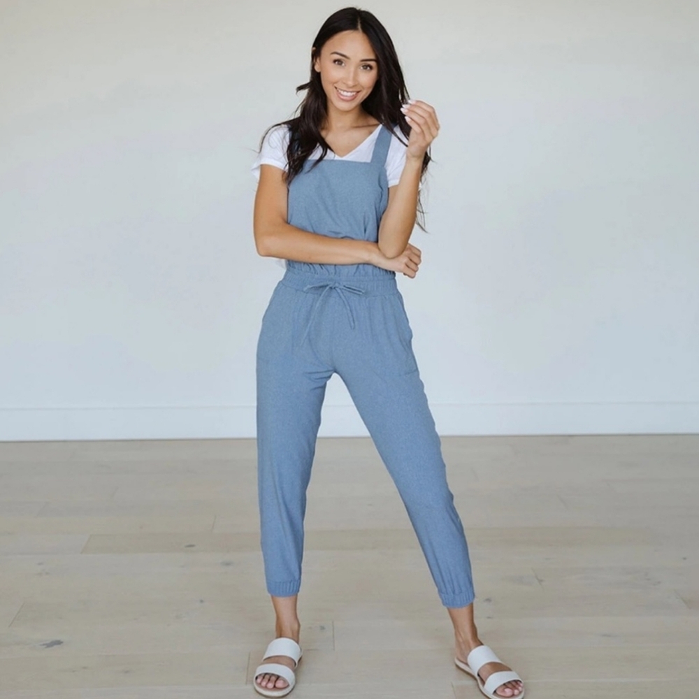 ALBION Slate Blue Nylon Chambray Classic Overall Jumpsuit